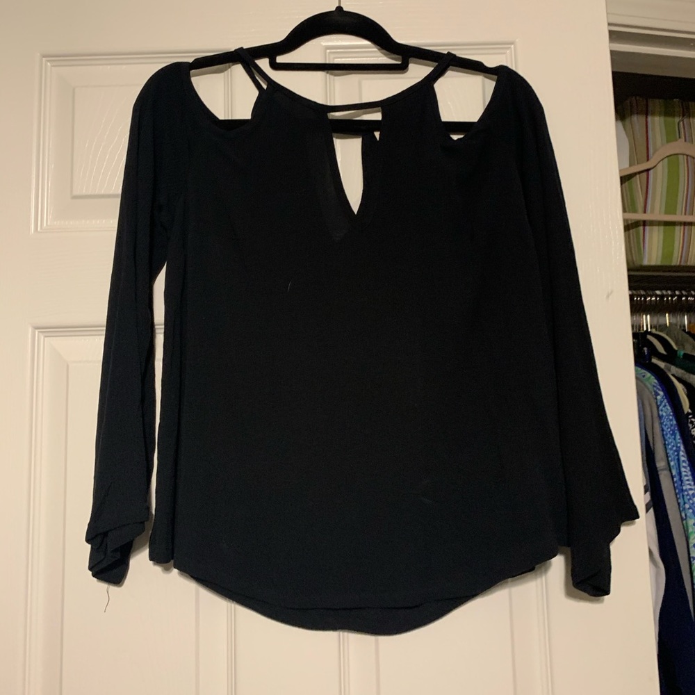 Black off the shoulder long sleeved shirt